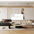 Modern Living Room Interior With Black And Beige Sofas Round Coffee Table And Wall Art