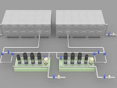 Industrial Equipment With Large Storage Tanks Green Base Piping System And Valves 3d model