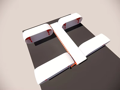 White Orange Geometric Multi Panel Structure With Black Base And Modern Design 3d model