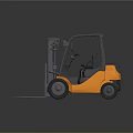 Orange and Gray Forklift With Cabin Front Forks and Wheels on Reflective Surface