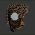Steampunk Animal Head Sculpture With Copper Metal Gears And Round Transparent Lens Eye