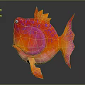 Colorful Fish Sculpture with Red and Orange Hues and Glowing 3D Art Design