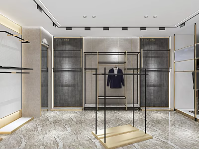 Modern Clothing Store Interior Design With Clothing Racks And Hanging Clothes 3d model