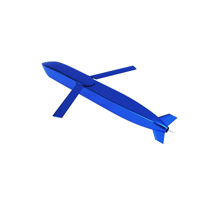 Blue Streamlined 3D Missile Model With Cross Wings And Tail Structure 3d model