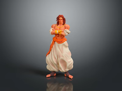 Red Haired Humanoid Figure With Crossed Arms In Orange And White Outfit 3d model