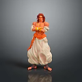 Red Haired Humanoid Figure With Crossed Arms In Orange And White Outfit