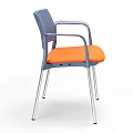 Modern Dining Chair With Gray Perforated Backrest Orange Seat And Metal Legs