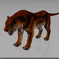 Vibrant Red And Orange Gradient Tiger With Black Stripes Open Mouth Dark Background Reflection