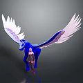 Game Movie Character With Blonde Hair Standing Next to Blue Winged Horse With White Wings
