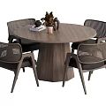 Round Wooden Dining Table Set with Four Woven Backrest Chairs and Decorative Items 3d model