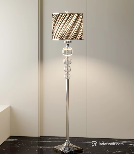 Elegant Floor Lamp With Striped Lampshade And Crystal Accent Metal Pole Design 3d model 