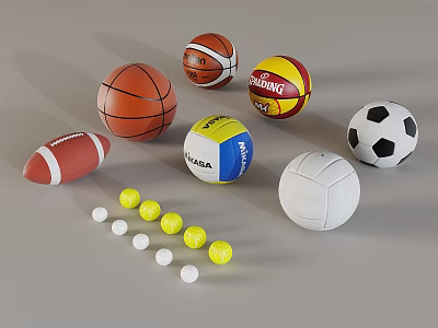Diverse Sports Equipment Balls Including Basketball Football Volleyball Rugby and Golf Balls 3d model