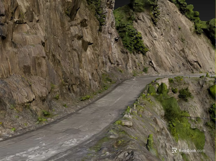 Mountain Road Infrastructure With Winding Path Rocky Cliffs Vegetation In Mountainous Area 3d model 