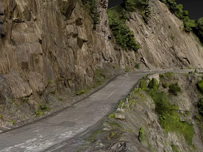 Mountain Road Infrastructure With Winding Path Rocky Cliffs Vegetation In Mountainous Area 3d model