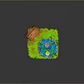 Cartoon Garden Scene With Wooden Bench Small Pond Water Lilies Lotus Flowers And Green Grass