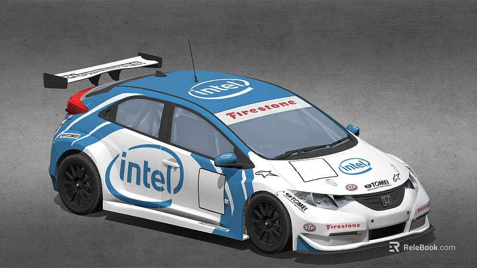 Honda Race Car With Blue And White Intel Branding And Racing Design 3d model 