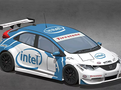 Honda Race Car With Blue And White Intel Branding And Racing Design 3d model