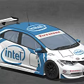 Honda Race Car With Blue And White Intel Branding And Racing Design