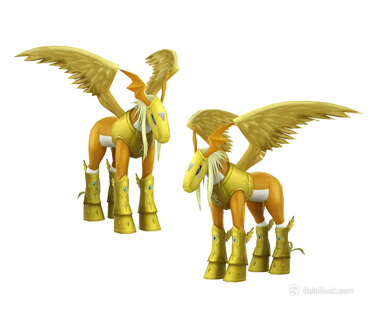 Two Shiny Golden Winged Horses With Detailed Mythical Features And Elegant Design 3d model 
