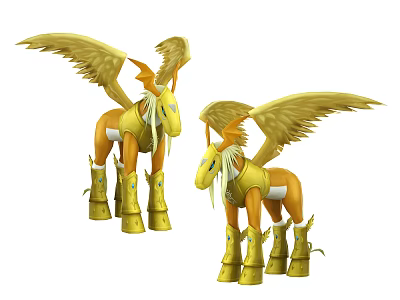 Two Shiny Golden Winged Horses With Detailed Mythical Features And Elegant Design 3d model