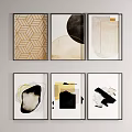Abstract Paintings with Geometric Patterns Circular Shapes and Neutral Tones in Black Frames 3d model