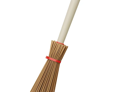 Household Broom With Natural Bristles Red Strap And Wooden Handle For Home Cleaning 3d model