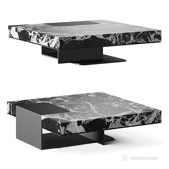 Modern Interior Sofa Coffee Table Set With Marble Top And Black Metal Frame 3d model