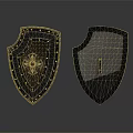 Two Medieval Shields With Golden Cross And Black Metal Decorative Design