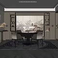Elegant Chinese Style Hotel Mahjong Room With Round Table Chairs Landscape Painting And Cabinets
