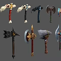 Diverse Fantasy Axes With Ornate Handles Unique Blades And Decorative Designs