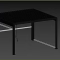 Modern Metal Architectural Structure With Slatted Top Supporting Posts And Transparent Panels