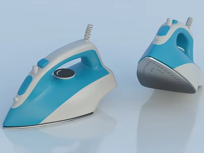 Blue And White Electric Irons With Ergonomic Handle Power Cord And Smooth Soleplate 3d model