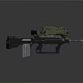 Tactical Military Rifle With Green Scope Black Body Magazine And Barrel Design