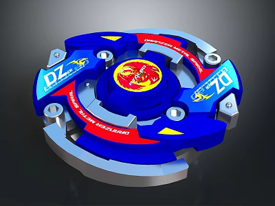 Vibrant Blue Red Spinning Top Featuring Dragon Pattern And Rotating Parts 3d model