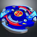 Vibrant Blue Red Spinning Top Featuring Dragon Pattern And Rotating Parts