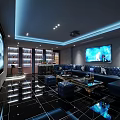Modern KTV Lounge Interior With Large Screen Comfortable Sofa Bar Counter And Lighting Effects 3d model