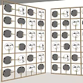 Double Panel Golden Frame Room Divider With Circular Decorative Patterns For Interior 3d model
