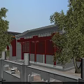 Ancient Chinese Architecture With Gray Tiled Roof Red Doors Windows Surrounding Trees And Stone Balustrade