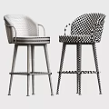 Modern Fabric Upholstered Gray and Purple Bar Stools with Armrests Black Legs and Copper Accents