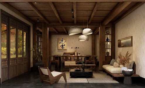 New Chinese Style Country Meeting Room Wind Tea Room New Chinese Style Tea Restaurant Wind Tea Shop 3d model