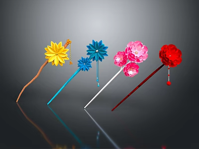 Colorful Decorative Hairpins With Flower Shapes And Vibrant Colors For Daily Use 3d model