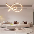 Minimalist Modern Dining and Living Room with Chandelier TV Shelves Round Rug and White Decor