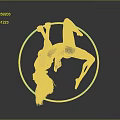 Female Character With Mechanical Leg Performing In Blue Hula Hoop On Gray Background
