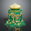 Ornate Green And Golden Pavilion Structure With Dome Top Decorative Arches And Intricate Base