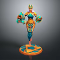 Woman Queen 3D Model With Ornate Gold And Blue Outfit Decorative Headdress And Circular Base