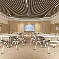 Spacious Modern Rehabilitation Center Corridor With Wall Displays Textured Floor And Lighting