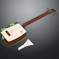 Traditional Chinese Ruan Instrument With Pink Floral Green Leaf Design And White Art Painting Tool