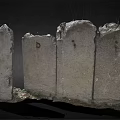 Broken Stone Wall Structure With Cracks Fence Like Lines And Green Plants At Base