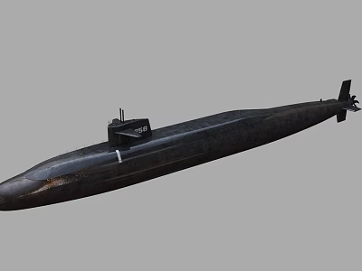 Black Military Submarine Model With Long Hull And Antenna Structure 3d model