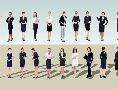 Modern multi-person business workplace figure sales stewardess white-collar 3d model